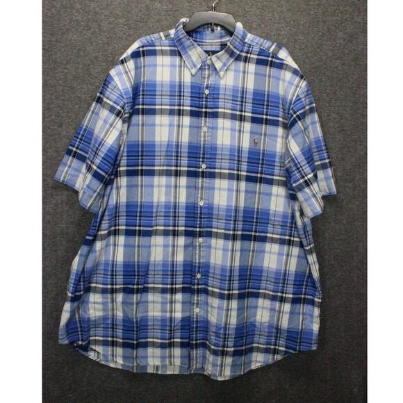 Ralph Lauren Mens 3XLT Button Up Short Sleeve Plaid Shirt Classic Fit Blue - Picture 1 of 6